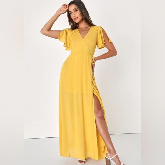 Golden Yellow Wrap Maxi Dress - Picture 5 of 6